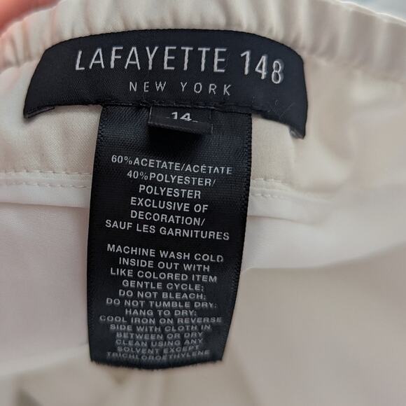 Women's Lafayette 148 Cream Satin Piped Cropped Pants Size 14 28" Inseam - Picture 3 of 4